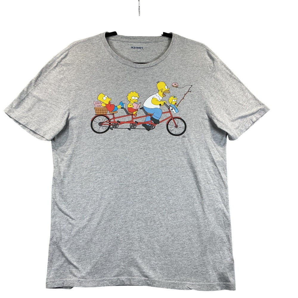 Old Navy Simpsons Family Tandem Bike Graphic T-Shirt Mens Medium Gray Short Sl